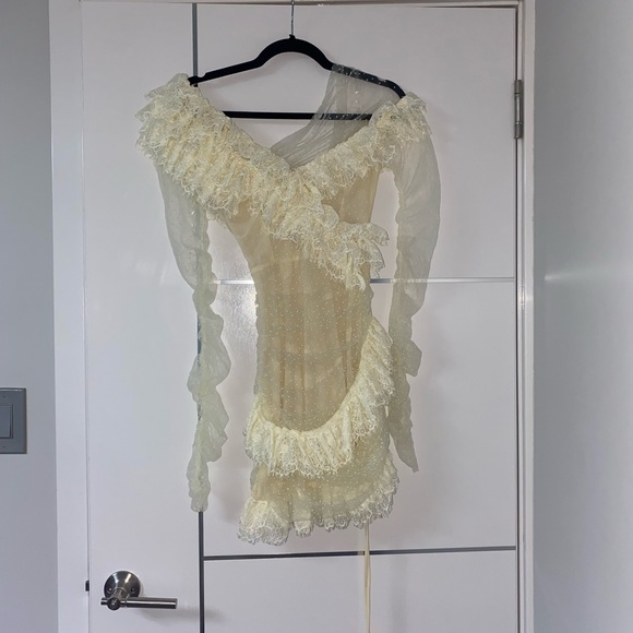 Dresses | House Of Cb Sorrel Ivory Lace Frill Mini Dress | Poshmark